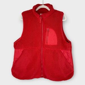 Maurices Red Teddy Sherpa Vest 0X warm cozy fleece holiday winter relaxed fit